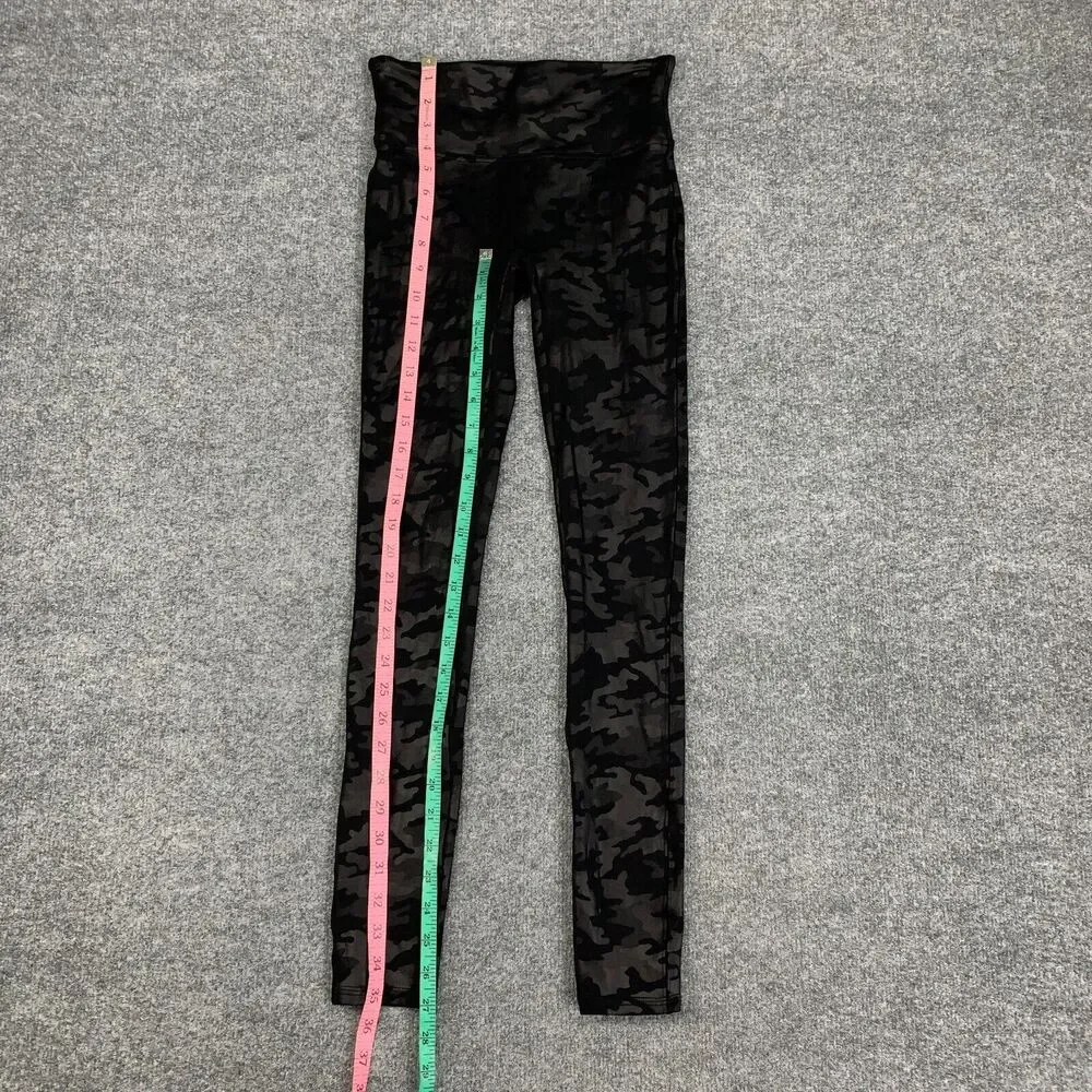 Spanx Legging Womens S Small Black Camo Faux Leather Pull On Wide Band Fitted